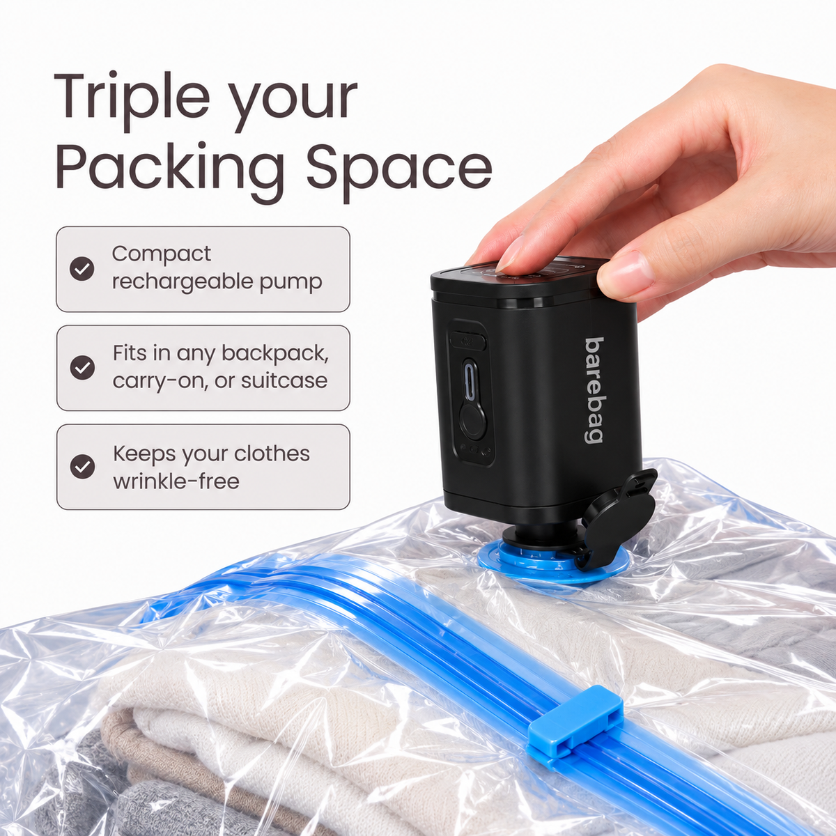 Vacuum Travel Compression Kit | 3X More Clothes, Zero Wrinkles